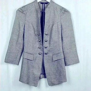 List Jacket Women Gray S Military Style Silver Buttons Pockets 3/4 Sleeves Sharp